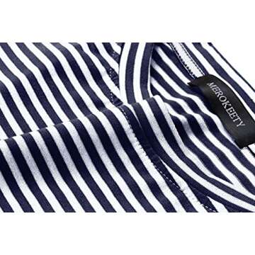 MEROKEETY Womens 2025 Summer Sleeveless Striped T Shirt Dress Casual Crew Neck Tie Waist Mini Dresses Navy