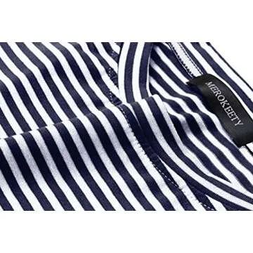 MEROKEETY Womens 2025 Summer Sleeveless Striped T Shirt Dress Casual Crew Neck Tie Waist Mini Dresses Navy