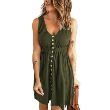 BTFBM Women Sleeveless Summer Dress 2025 Crewneck Ribbed Knit Ruffle Swing Button Down Beach Sun Min...