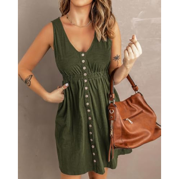 BTFBM Women Stylish Summer Dress with Pockets & Buttons