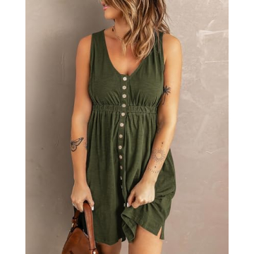 BTFBM Women Stylish Summer Dress with Pockets & Buttons