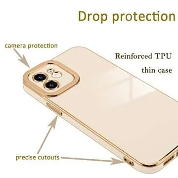Lafunda Designed for iPhone 12 Case, Luxury Platings for Women Girls Cute Electroplated Golden Edge Shockproof TPU Bumper Cover with Silicone Camera Protective Phone Case for iPhone 12 White