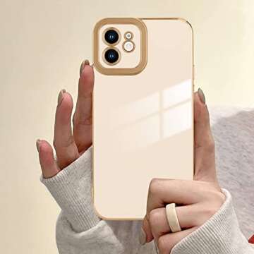 Lafunda Designed for iPhone 12 Case, Luxury Platings for Women Girls Cute Electroplated Golden Edge Shockproof TPU Bumper Cover with Silicone Camera Protective Phone Case for iPhone 12 White