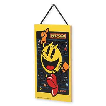 Pac-Man Jumping Hanging Wood Wall Decor - Fun Pac-Man Sign for Game Room or Bedroom