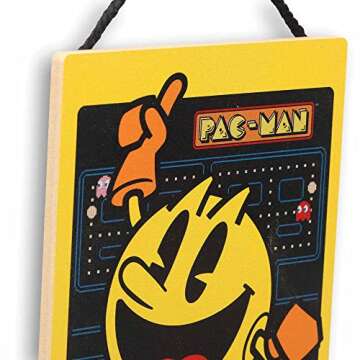 Pac-Man Jumping Hanging Wood Wall Decor - Fun Pac-Man Sign for Game Room or Bedroom