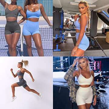 Zcfire Yoga Outfit for Women Seamless 2 Piece Workout Gym High Waist Leggings with Sport Bra Set