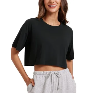 CRZ YOGA Women's Pima Cotton Workout Crop Tops for Casual and Yoga Wear