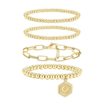Gold Beaded Bracelets for Women - 14K Real Gold