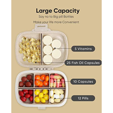 Holii 8 Compartment Travel Pill Organizer for Daily Use