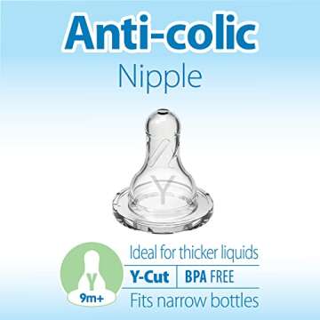 Dr. Brown’s Natural Flow Y-Cut Narrow Baby Bottle Silicone Nipple, Ideal for Thicker Liquids, 9m+, 100% Silicone Bottle Nipple, 6 Count