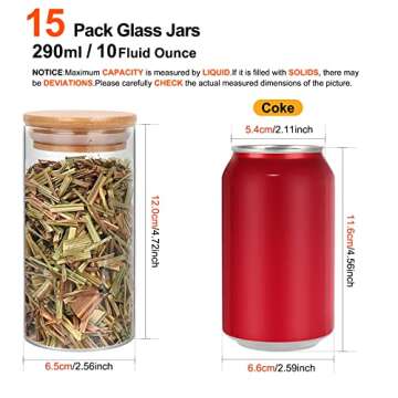 Glass Food Storage Containers Jars with Airtight Bamboo Lid 10 oz 15 pcs, 290 ml Pantry Organization...