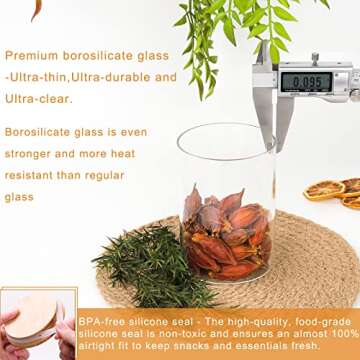 Glass Food Storage Containers Jars with Airtight Bamboo Lid 10 oz 15 pcs, 290 ml Pantry Organization Jar, Glass Terrarium with Lid, Spice, Flour and Sugar Container, Canister Set for Kitchen Counter