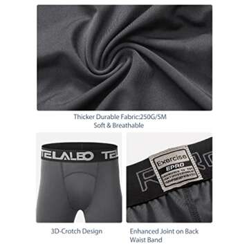 TELALEO 3 Pack Boys' Youth Compression Leggings Tights Base Layer Athletic Pants for Sports Basketball Hockey Baseball Running Black Grey White 3 Pack S