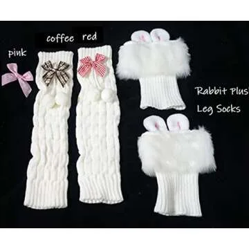 JUENAWMIU Cute Bunny Ears Furry Leg Warmers Fur Ball Bow Leg Warmers