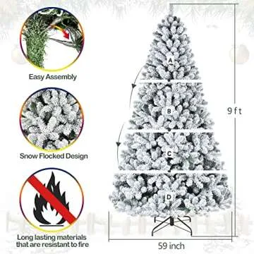Hykolity 9 ft Snow Flocked Christmas Tree with Pine Cones