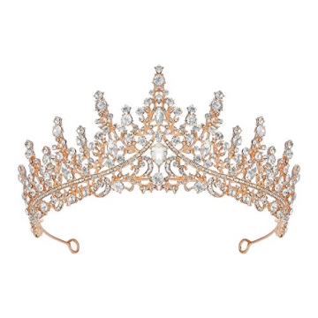 SWEETV Rose Gold Princess Tiara for Women Girls,Royal Queen Crown,Crystal Wedding Tiara for Bride,Qu...