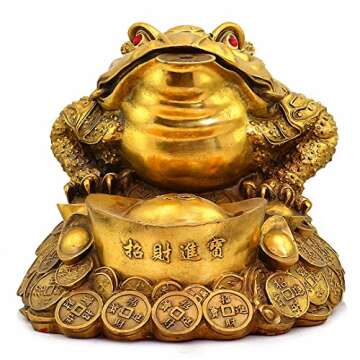 Large Size Brass Thriving Business Feng Shui Money Frog(Three Legged Wealth Frog or Money Toad) with...