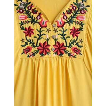 Kafeimali Summer Dress V Neck Mexican Embroidered Peasant Women's Dressy Tops Blouses (Yellow)