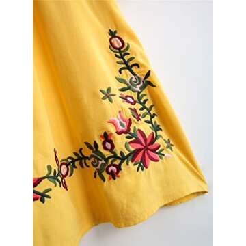 Kafeimali Summer Dress V Neck Mexican Embroidered Peasant Women's Dressy Tops Blouses (Yellow)