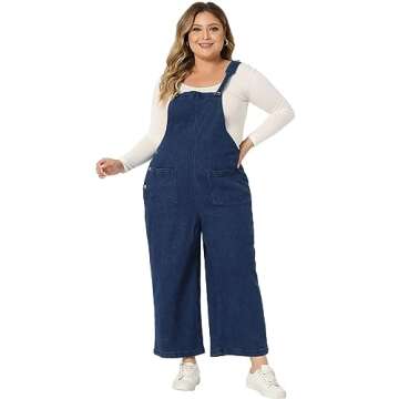 Agnes Orinda Plus Size Denim Bib Overalls for Women Classic Adjustable Straps Pockets Jumpsuit Jeans Pants 4X Dark Blue
