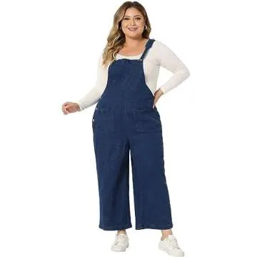 Agnes Orinda Plus Size Denim Bib Overalls for Women Classic Adjustable Straps Pockets Jumpsuit Jeans Pants 4X Dark Blue