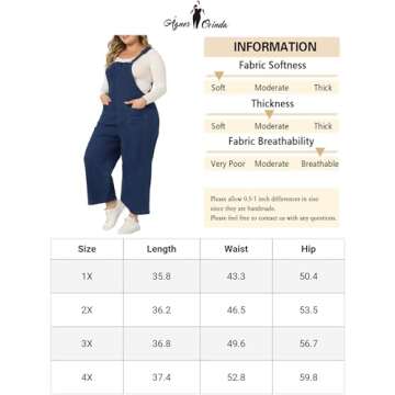 Agnes Orinda Plus Size Denim Bib Overalls for Women Classic Adjustable Straps Pockets Jumpsuit Jeans Pants 4X Dark Blue
