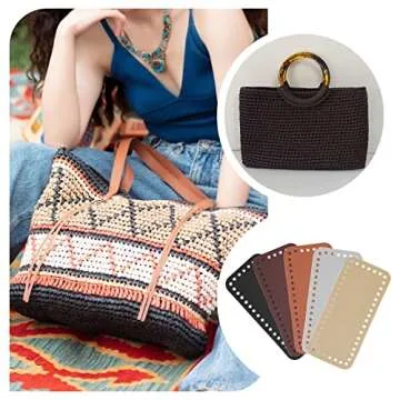 PH PandaHall PU Leather Bag Bottom, 7 x 3 Inch Rectangle Crochet Bag Bottom Shaper Knitting Bag Cushion Base with Holes for DIY Tote Handbag Shoulder Bags Purse Making Supply, Earth Tone