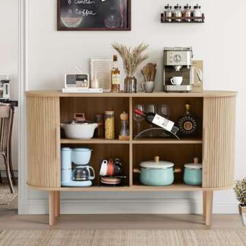 XUZENEST 53'' Modern Credenza Storage Cabinet with Fluted Slide Doors, Tambour Bar Console Table for Living Dining Room Kitchen Hallway Entryway, Natural