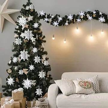 24 Pcs Christmas Hanging Snowflake Decorations 12 pcs 3D Large Silver Snowflake Ornaments & White Paper Snowflake Garland for Christmas Winter Wonderland Decorations Frozen Birthday Party Supplies