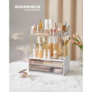 SONGMICS 4-Layer Makeup Organizer, Skincare Organizer, 4 Dividers, Anti-Slip Design, Bathroom Counte...