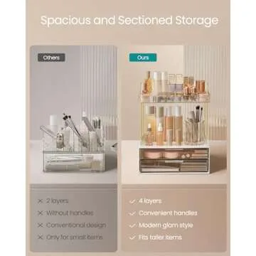 SONGMICS 4-Layer Makeup Organizer, Skincare Organizer, 4 Dividers, Anti-Slip Design, Bathroom Counter Organizer, Versatile for Vanity Bedroom Kitchen, 7.8 x 12.5 x 15.4 Inches, Transparent UJKA021W02