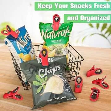 12 Magnetic Clips for Food Packages - Red Plastic Clips