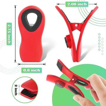 12 Magnetic Clips for Food Packages - Red Plastic Clips