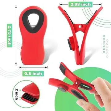 12 Magnetic Clips for Food Packages - Red Plastic Clips