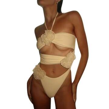 Women Cut Out Bodysuit 3D Flower Strapless Top