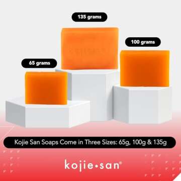 Kojie San Skin Brightening Soap - Original Kojic Acid Soap that Reduces Dark Spots, Hyperpigmentation, & Scars with Exfoliating Soap Net Included - 65g x 3 Bars