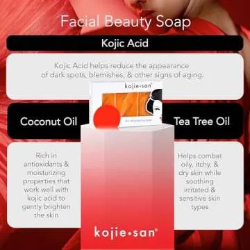 Kojie San Skin Brightening Soap - Original Kojic Acid Soap that Reduces Dark Spots, Hyperpigmentation, & Scars with Exfoliating Soap Net Included - 65g x 3 Bars