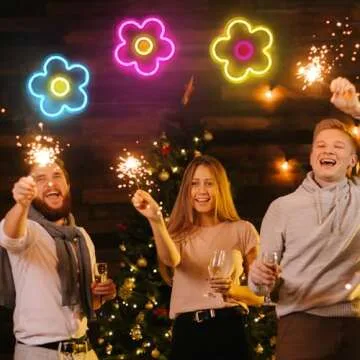 Baquler 3 Pcs Flower Neon Sign LED Light Signs USB Powered Retro Flower Shaped Light up Sign for Easter Wall Bedroom Home Wedding Birthday Party Decoration Girls, 9 x 9 Inches(Classic)