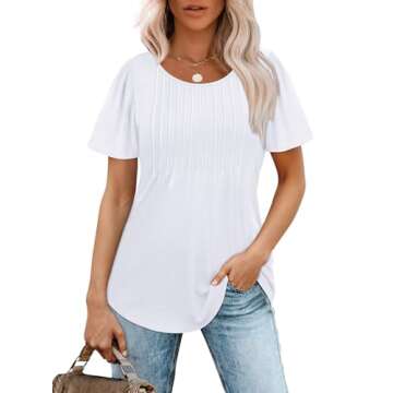 White Shirts for Women Loose Fitting Spring Tops Short Puff Sleeve Summer T Shirts Beach Vacation Cl...