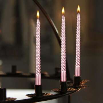 Kemladio 8 pcs10 inch Pink Taper Candles, Burning Unscented Tapered Candles 8 hrs, Long Candle Sticks,Dinner Candle,Tall Candle Sticks, Halloween Candles (8pcs, Pink)