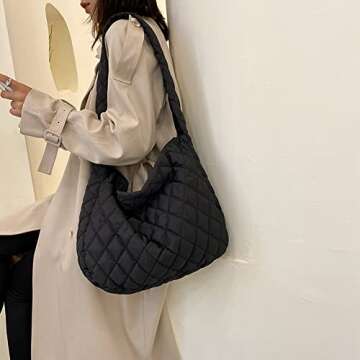 YFGBCX Tote for Women Lightweight Quilted Padding Shoulder Bags Down Cotton Padded Lattice Crossbody...