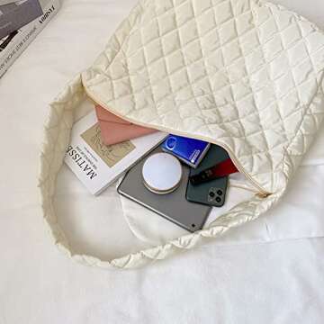 YFGBCX Tote for Women Lightweight Quilted Padding Shoulder Bags Down Cotton Padded Lattice Crossbody Bag Zip Closure