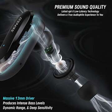 Senso Wireless Earbuds - Bluetooth True Wireless Earphones - TWS Best Sport Headphones for Workout N...