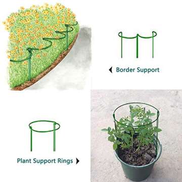 2 PCS 11.8" W x 19.7" H Tall Plant Support Stake, Half Round Garden Plant Support Ring Cage Strong Metal Garden Border Supports for Tomato, Peonies, Roses, Hydrangea