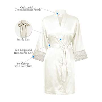 Swhiteme Bride Robe with Lace Trim, Large/X-Large, Rhinestone, White
