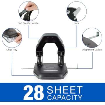 Swingline 2 Hole Punch for 28 Sheets with Comfort Handle and Accuracy Guide