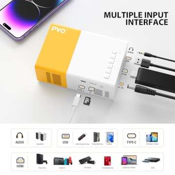 PVO Mini Projector, Portable Projector for Cartoon, Outdoor Video Projector, LED Pico Movie Projecto...