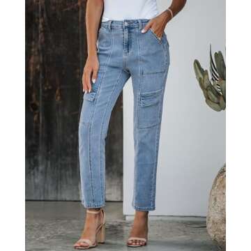 GRAPENT Blue Jean Outfits for Women Women Blue Jeans Women's Blue Jeans Cargo Pants Women Jeans for Women Womens Jeans Women's Pants Womens Pants Color Bay Blue Size L Large Size 12 Size 14