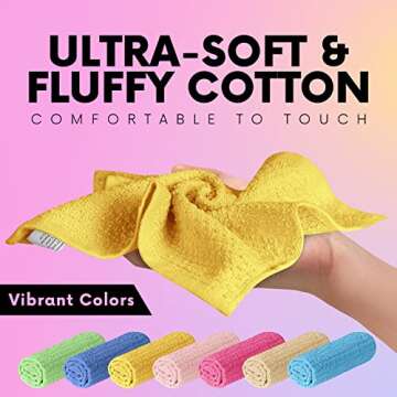 Multicolored Body Wash Cloths Washcloths Set of 8 Multipurpose Cotton Kitchen Washcloths, Bathroom Wash Cloths for Face and Body, Utility Rags - Soft and Absorbent, Washable Rags - 12 x 12 Inches