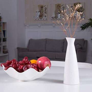 Flower Vase - Ceramic Vases for Flowers,9" White Vases for Decor,Handcrafted Modern Minimalism Style for Home,Office Decor